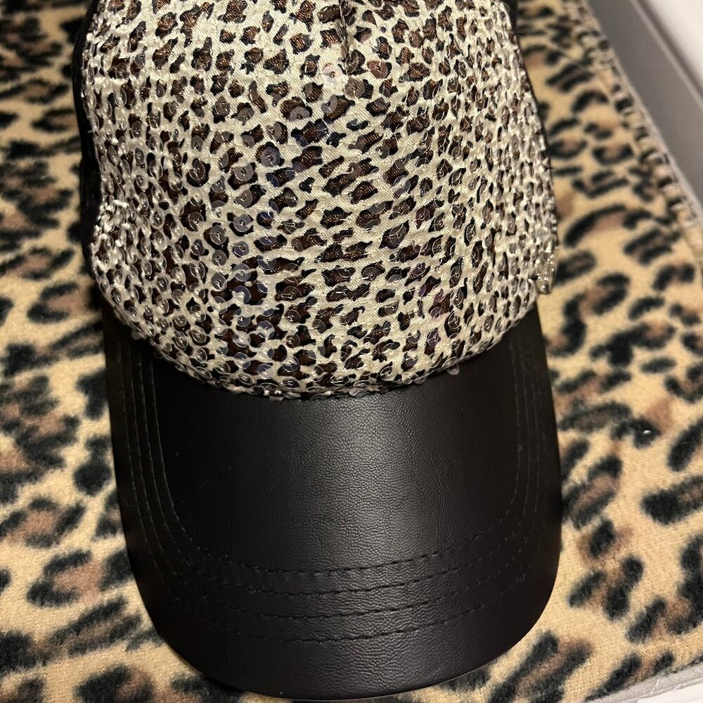 Betsey Johnson Black and Brown Leopard Print Hat